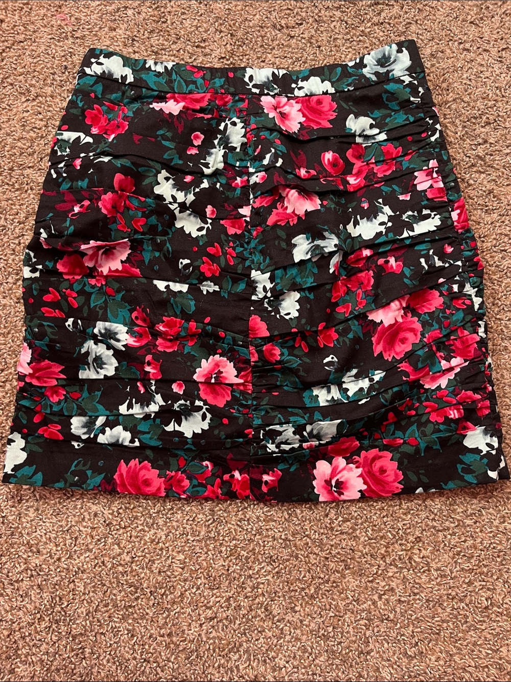 stradivarius Black Mini Skirt with Pink & White Floral Print